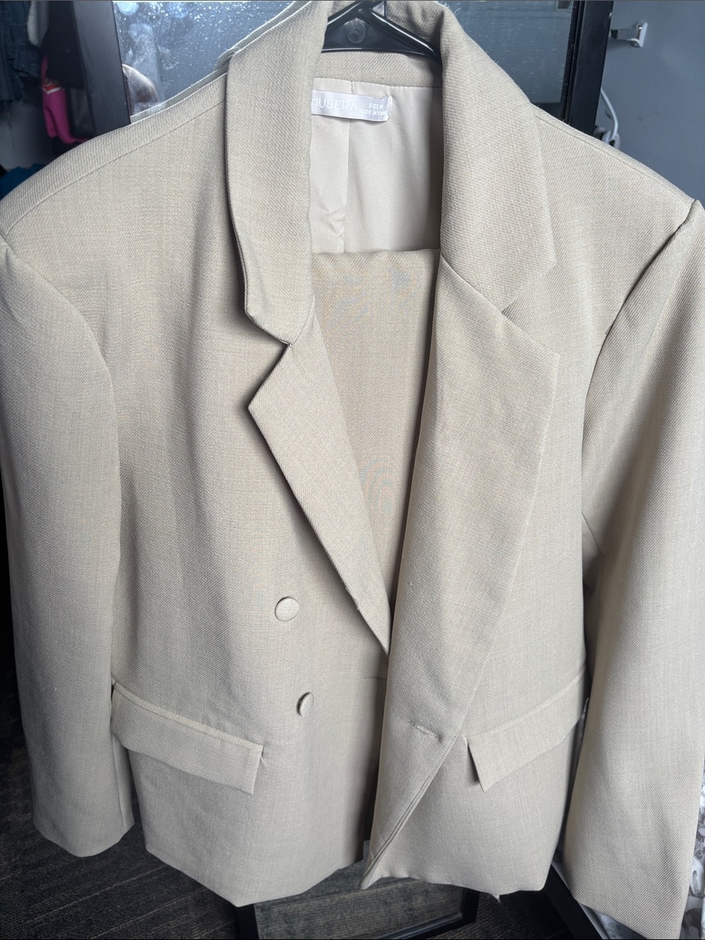 Classic Double-Breasted Beige Blazer